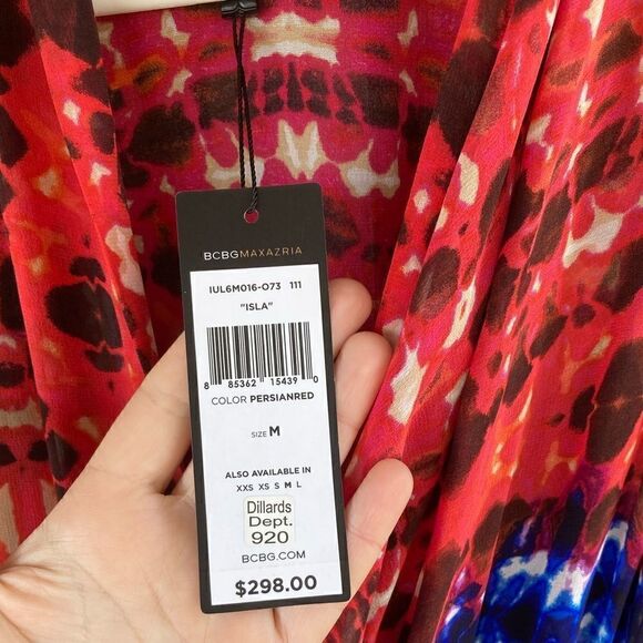 BCBGMAXAZRIA Isla Silk Persian Red Asymmetrical Self Tie Sleeveless Wrap Dress - Picture 4 of 12